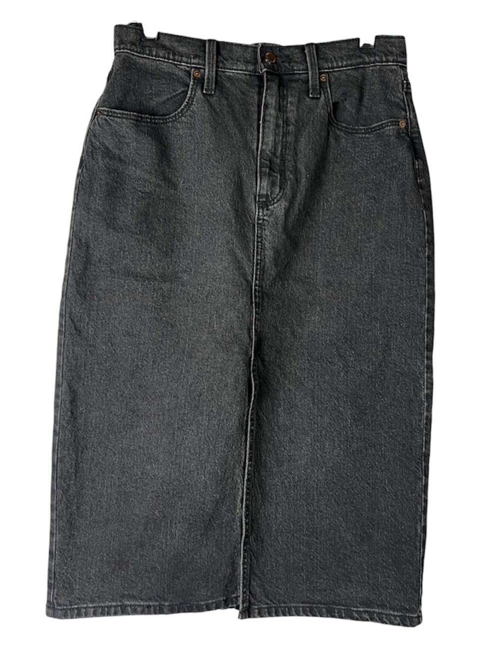 Universal Thread Washed Black Denim Midi Skirt High Rise Front Split Size 8